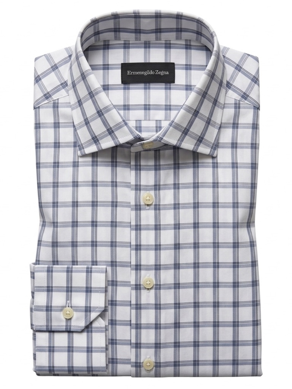 Ermenegildo Zegna Button Up Dress Shirt Size 42 Neck 16.5 Blue White Check